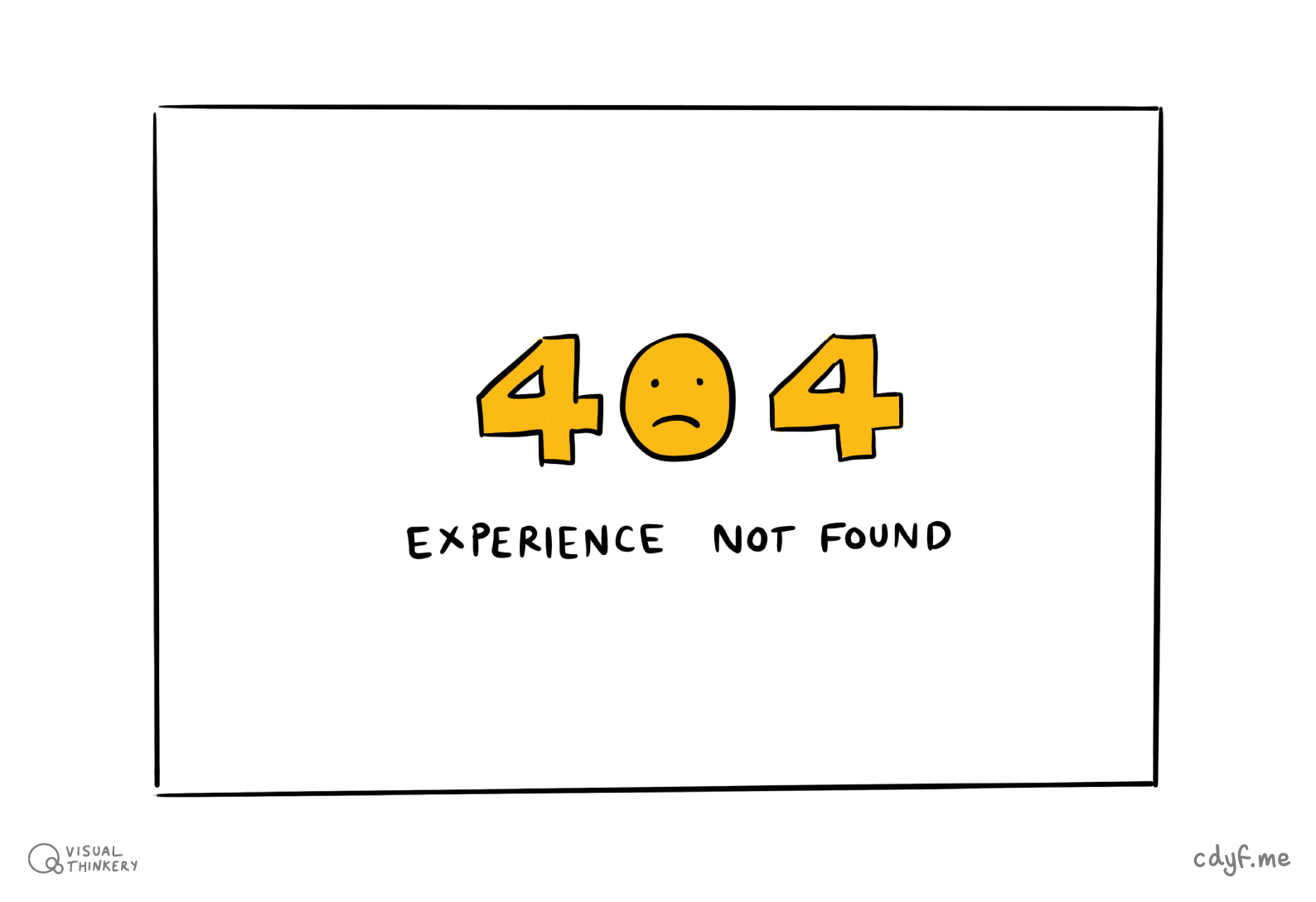 Do you respond with a sheepish experience not found error message when people ask about your experience? Is your experience like the classic page not found HTTP 404? The client sent you a valid request for your experience, but your server couldn’t find it. Awkward. Embarrassing silence? 😳 Don’t worry, there are some simple and easy ways to build your experience so that instead of negative 404’s, you can respond with a cheerfully positive 200 (OK), as described in this list of HTTP status codes. We’ll look at some of them in this chapter. Experience not found sketch by Visual Thinkery is licensed under CC-BY-ND