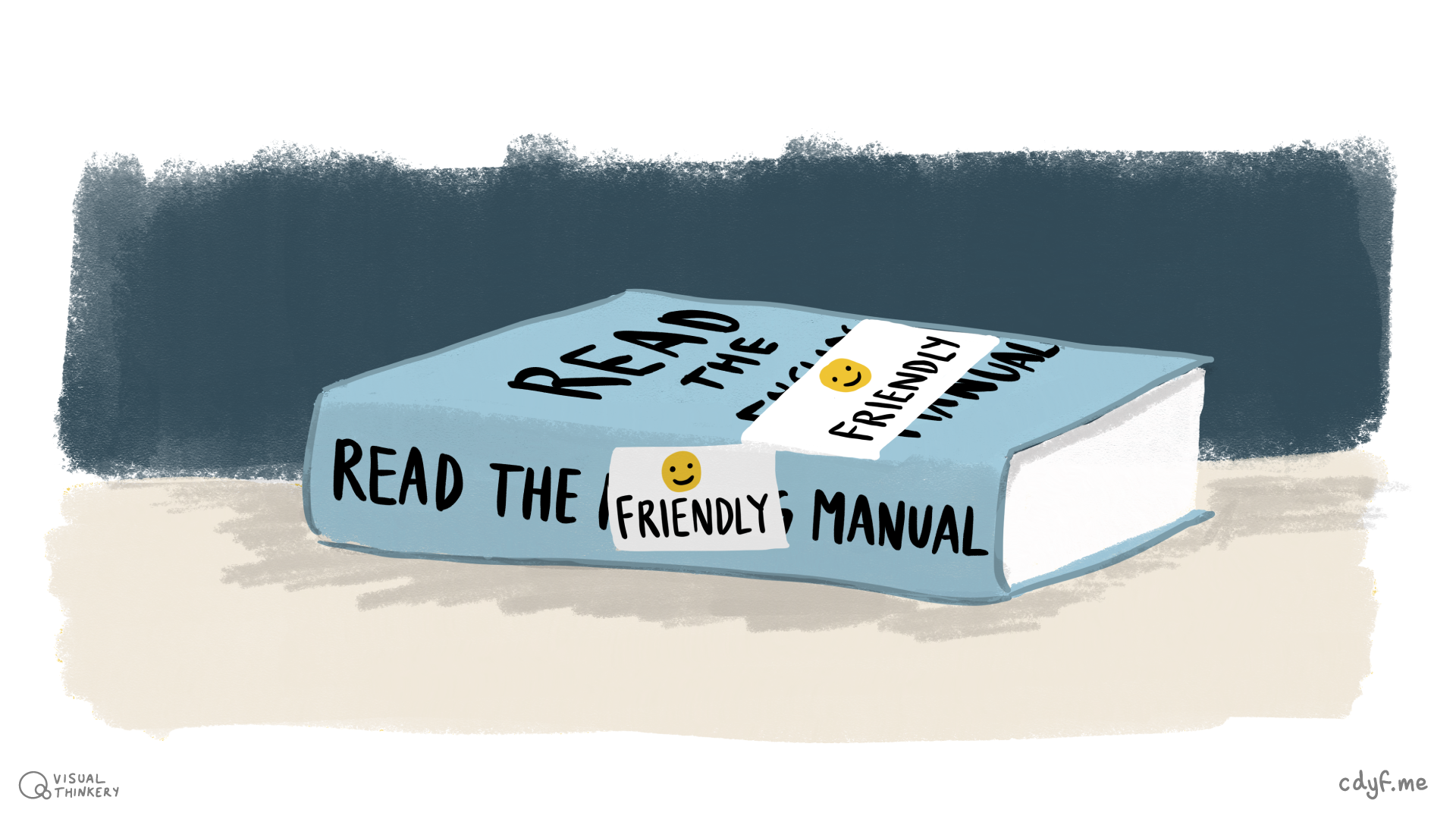 Read The Friendly Manual (RTFM), some of it you will love, some of it you won’t. Either way reading will help you develop valuable skills and knowledge. Read The Friendly Manual by Visual Thinkery is licenced under CC-BY-ND