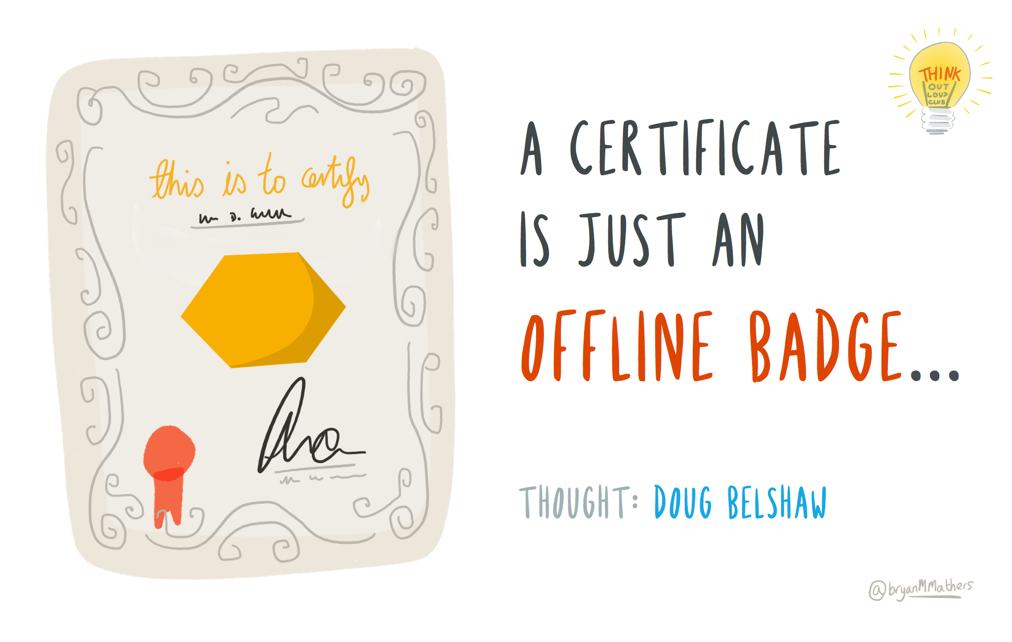 Level up, achievement unlocked! A degree certificate is a milestone that provides evidence of your academic knowledge and skills gained while at University. A certificate is just an offline badge by Visual Thinkery is licensed under CC-BY-ND via Doug Belshaw
