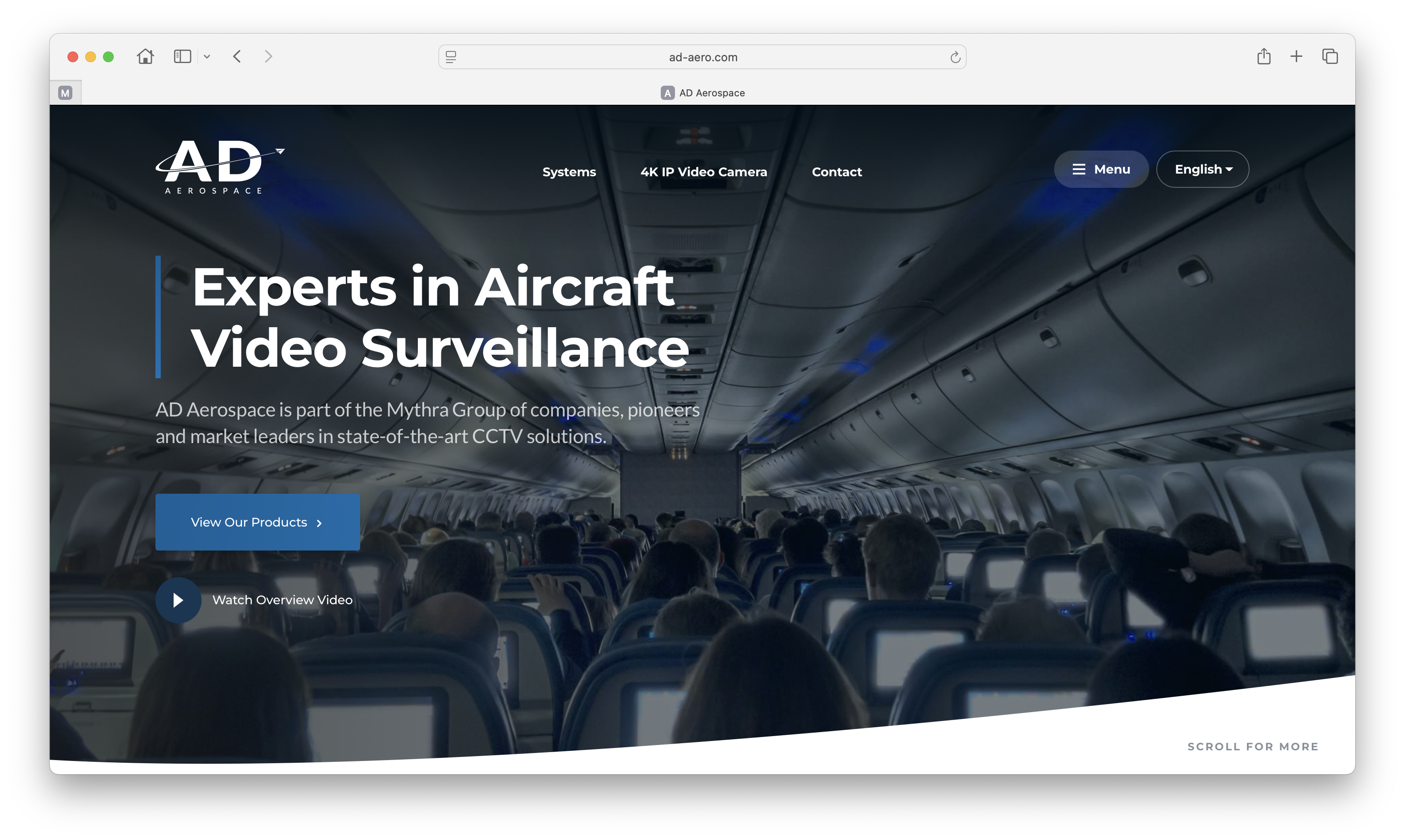 AD Aerospace is part of the Mythra Group of companies, pioneers and market leaders in state-of-the-art CCTV solutions. Screenshot of company website ad-aero.com