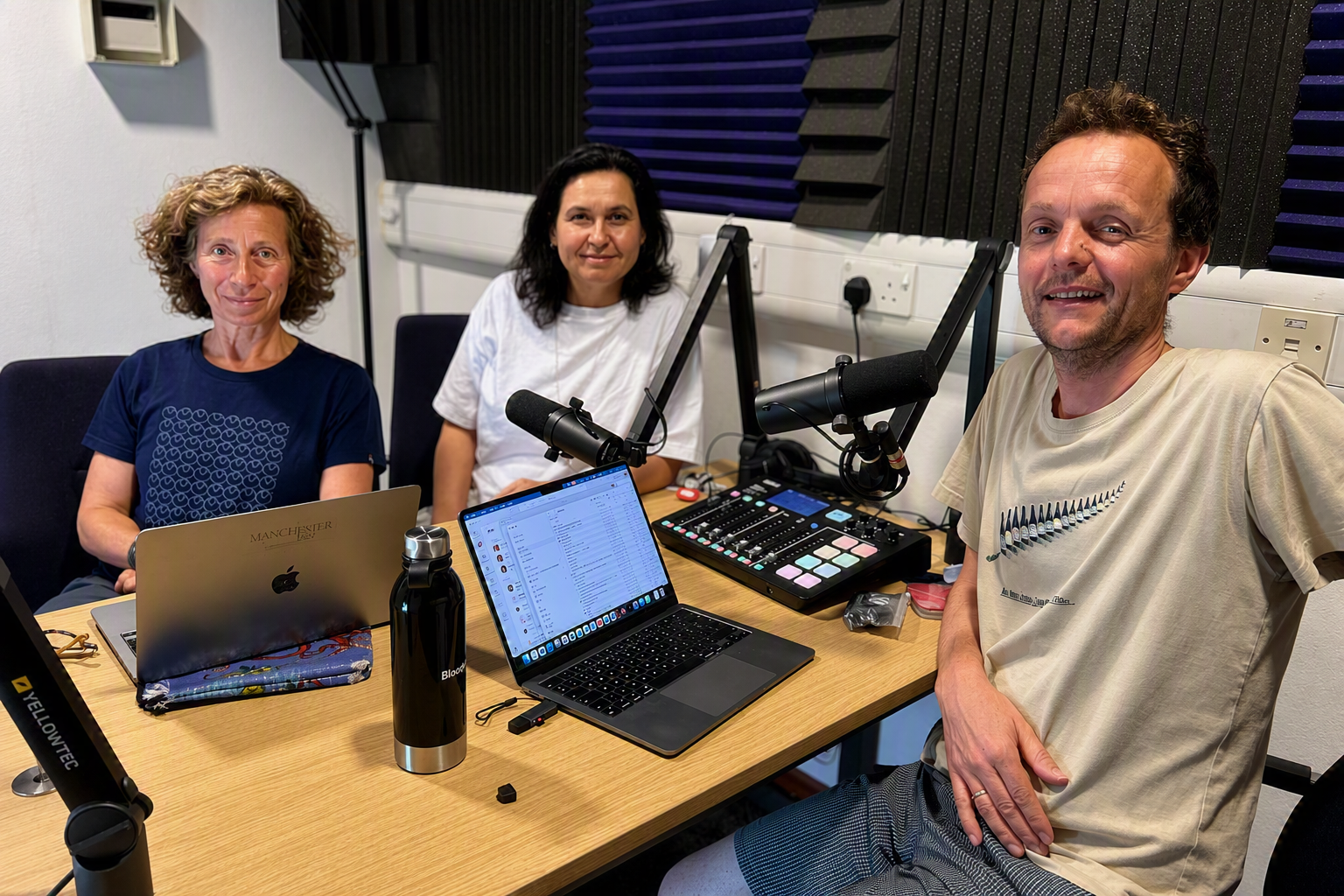 From left to right: Ulrike Sattler, Afrodite Galata and Duncan Hull in the studio recording this audio podcast.