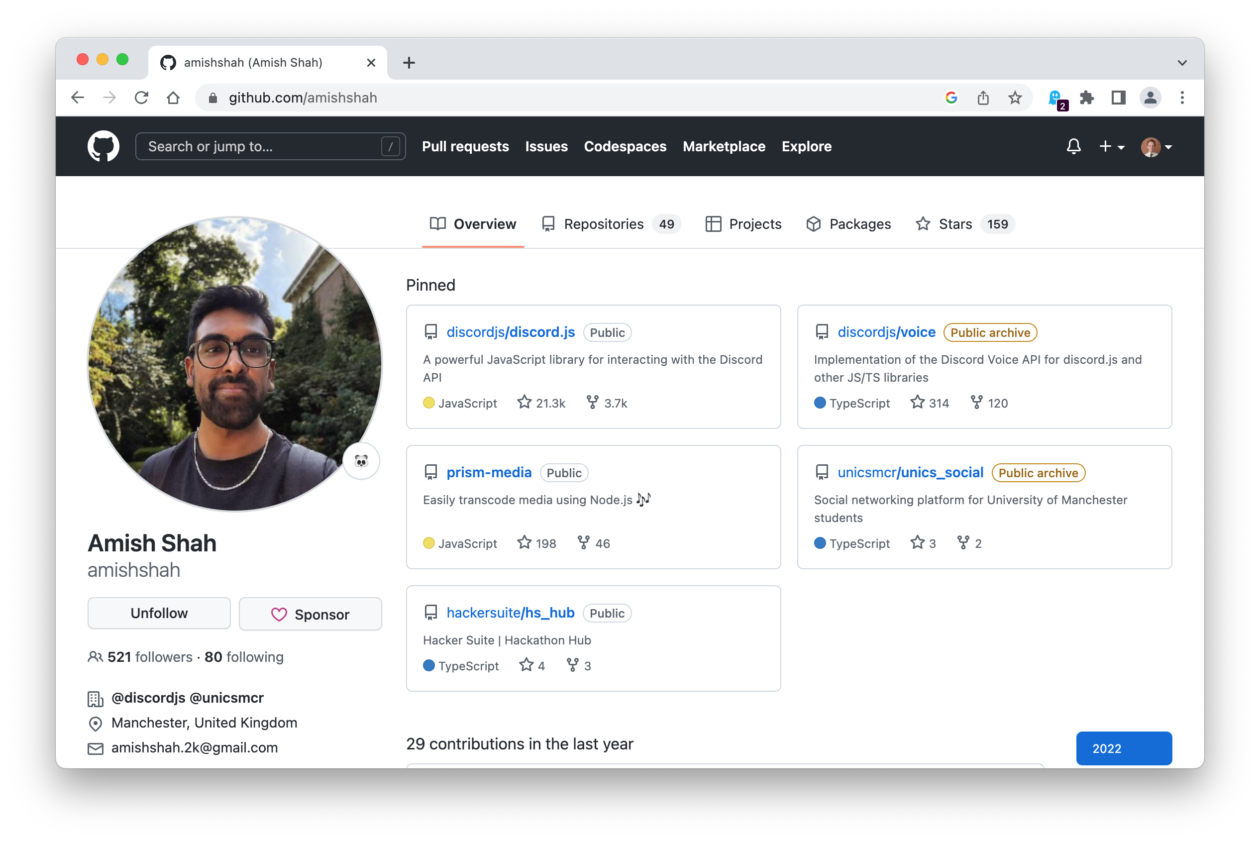 Github is commonly used to host open source software development projects. As of June 2022, GitHub reported having over 83 million developers and more than 200 million repositories, including at least 28 million public repositories. The screenshot shows a profile of Computer Science student Amish Shah: github.com/amishshah Thanks Amish for permission to use your profile as an example, find out more about Amish in chapter 23.