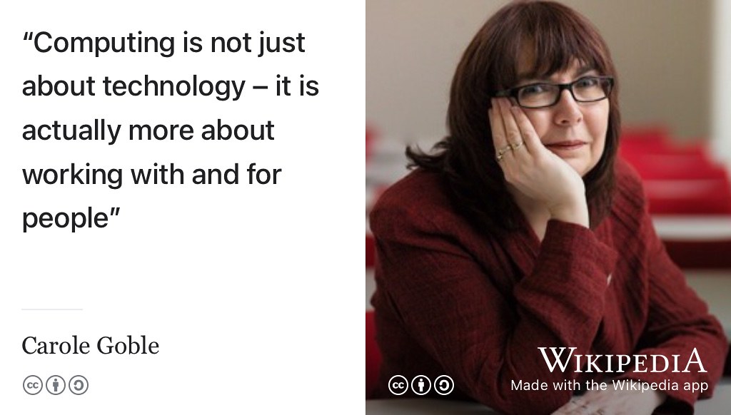 Computing is about much more than technology. Interviews will test some of your spoken communication skills, these are fundamental in working with and for people. (Goble 2020) CC BY-SA portrait of scientist and engineer Carole Goble by Rob Whitrow on Wikimedia Commons w.wiki/5542 adapted using the Wikipedia app
