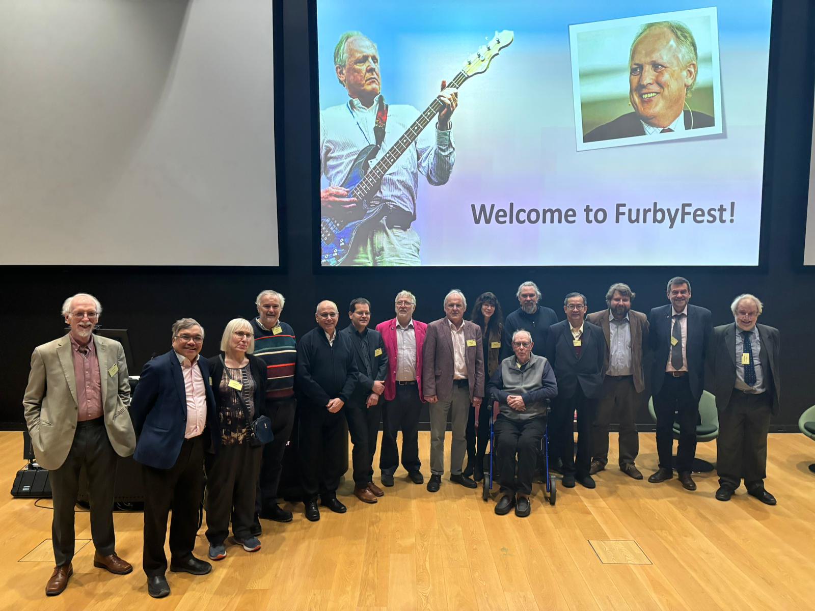 After 33 years in the Department of Computer Science at the University of Manchester, and more than 50 years in computing, Steve’s career was celebrated at a Festschrift on Friday 12th January 2024. Speakers included (from left to right): Ian Phillips, Peter Cheung, Sophie Wilson, Jamie Urquhart, Ran Ginosar, Christian Mayr, Doug Edwards, Marly Roncken, Erik Brunvand, Wayne Luk, Piotr Dudek, Alex Yakovlev, Andrew D. Brown and Ivan Sutherland (seated). Also not pictured here, Roger Woods and Bashir Al-Hashimi. (G. Brown 2023) Picture reproduced with kind permission from by Gavin Brown 🎸