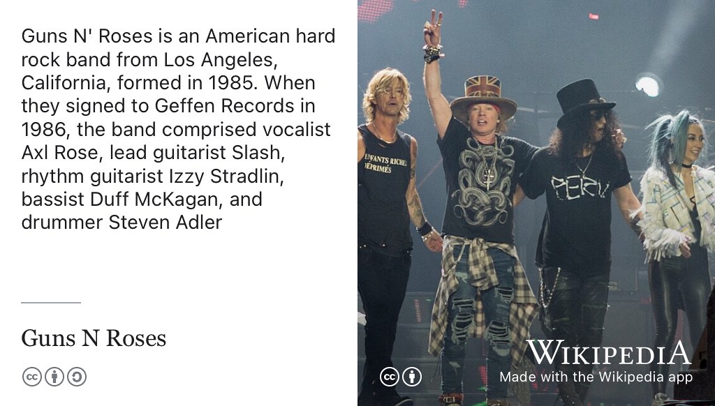 Guns N’ Roses are an American rock band from Los Angeles, California. Their song November Rain was used in the Original Motion Picture Soundtrack for Thor: Love and Thunder in 2022, after its initial release in 1992. (Rose 1992; Waititi 2022) CC BY portrait of band members Duff McKagan, Axl Rose, Slash and Melissa Reese performing at the London stadium in 2017 by Raph PH on Wikimedia Commons w.wiki/_wB2e adapted using the Wikipedia App 🎩