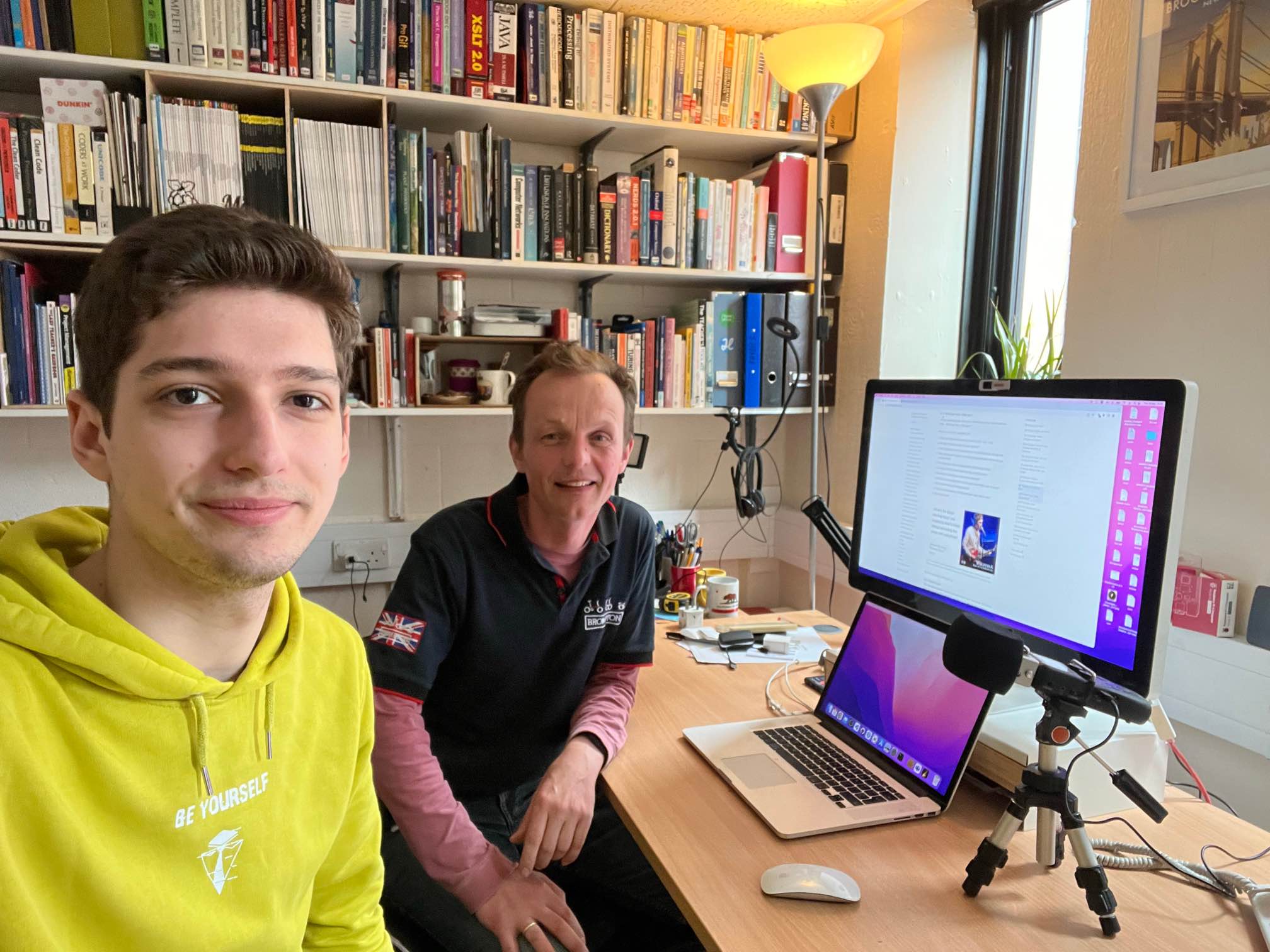 Post-interview selfie in the studio by Ivo, seated on the left.