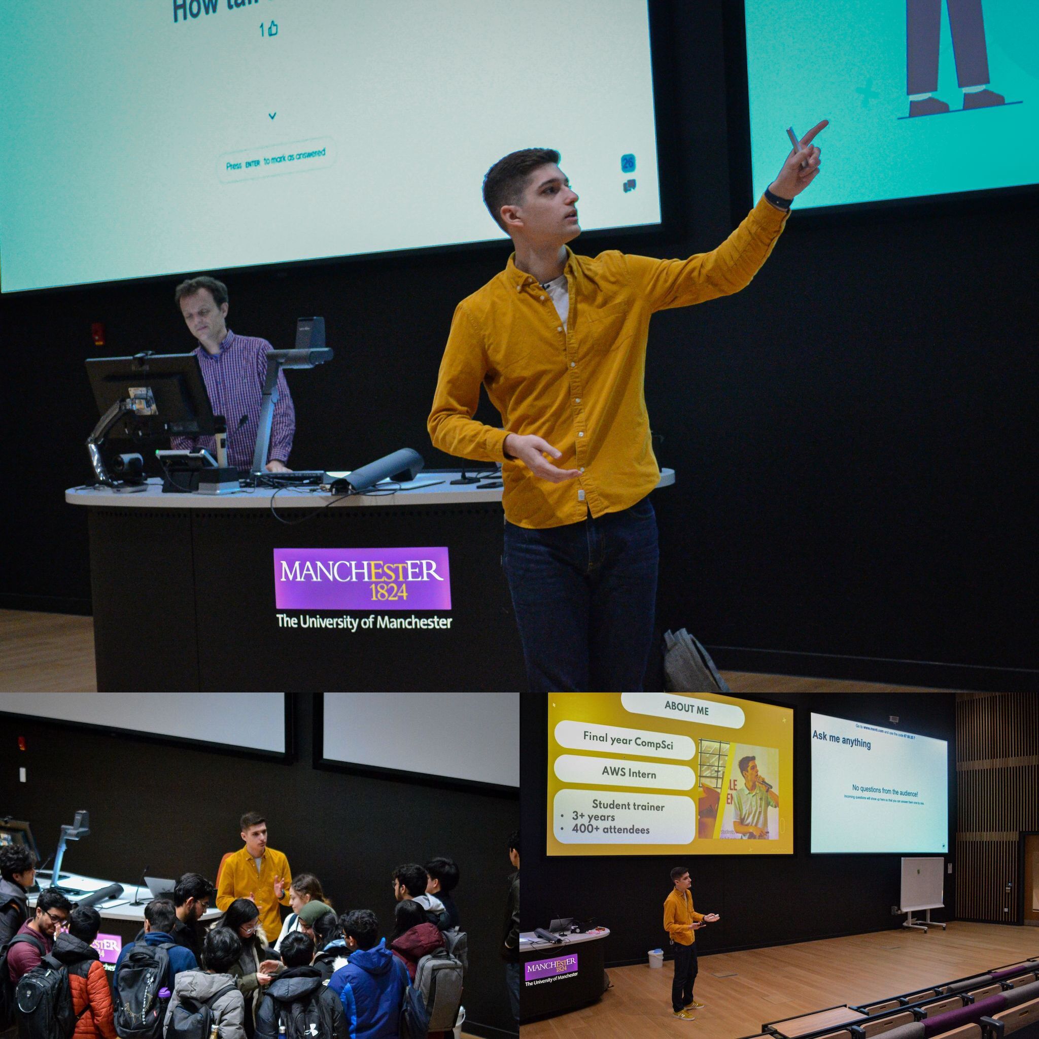 Ivo delivering a guest lecture as part of COMP101 in the engineering building www.mecd.manchester.ac.uk in 2023. Pictures re-used with from LinkedIn with permission from Ivo (Iliev 2023)