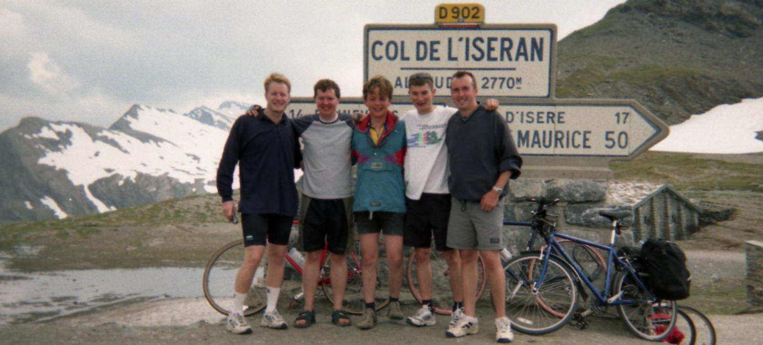 Crossing the highest paved mountain pass in Europe, the Col de l’Iseran in France, with my fellow alpinists and Kings of the Mountains: Jim, Dan, Doug and Dan. Allez, allez, allez! Unlike professional riders in Le Tour we had heavy panniers and no performance enhancing drugs besides vin de table and l’hospitalité française. Rest in Peace Dan, you were a cherished friend, we all loved you and miss you terribly. Camarades et amitié, Tour de France, Tour de France. 🇫🇷 (Bartos, Hütter, and Schneider 1983)