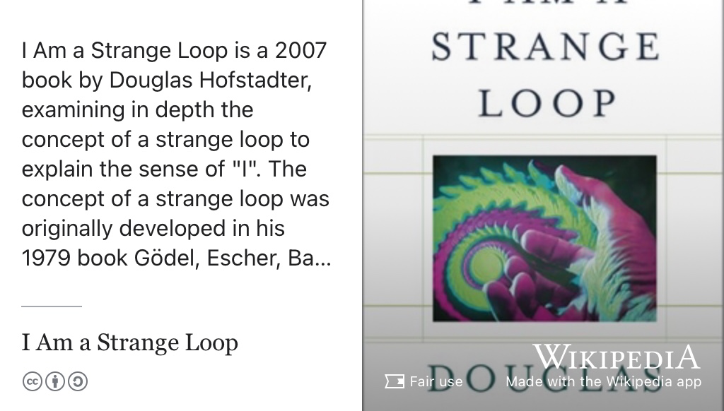 I am a Strange Loop is a followup to Gödel, Escher, Bach. (Hofstadter 1979) It revisits the idea of strange loops: cyclic structures that permeate several levels in a hierarchical system. (Hofstadter 2007)