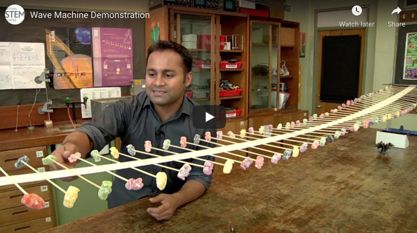 Alom Shaha demonstrates his awesome wave machine. Physics and jelly babies, what’s not to like? (Shaha 2014) The image in the figure is a screenshot, watch the four minute video at youtu.be/VE520z_ugcU